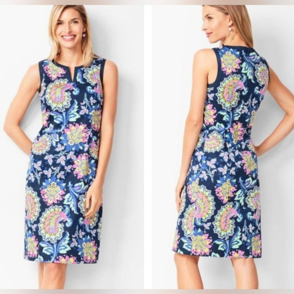 Talbots Blue Paisley Print Shift Dress Size 8 Sleeveless Brunch Cocktail Party - Picture 3 of 9
